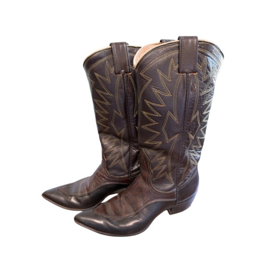 Vintage Nocona Womens Cowboy Boots Dark Brown Leather Western Style L44 Size 5.5